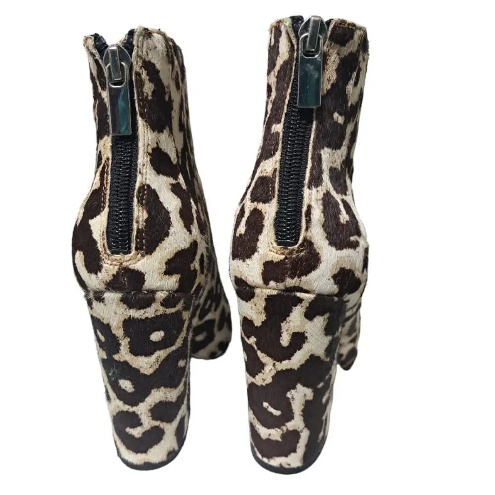 Charles David Women's Real Calf Fur Animal Print Ankle Boots Brown Multi Sz 8